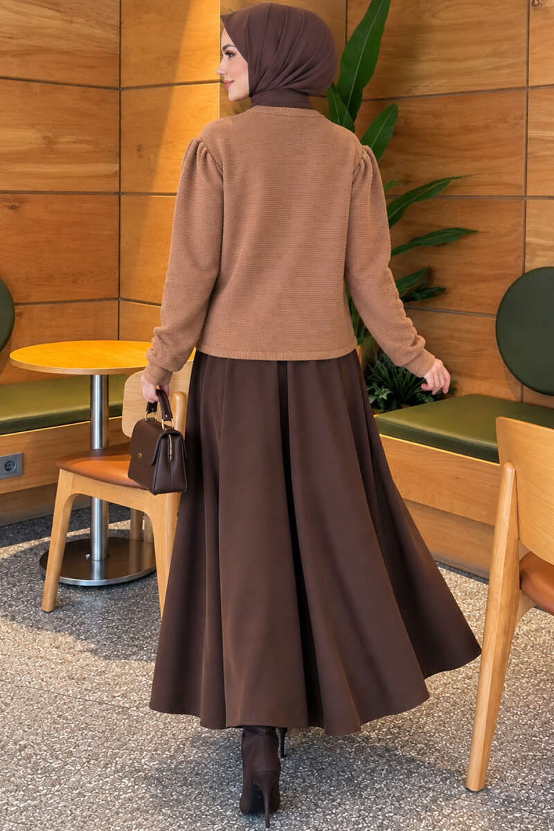 Pearl Button Detail Knit Cardigan Camel - immagine 4