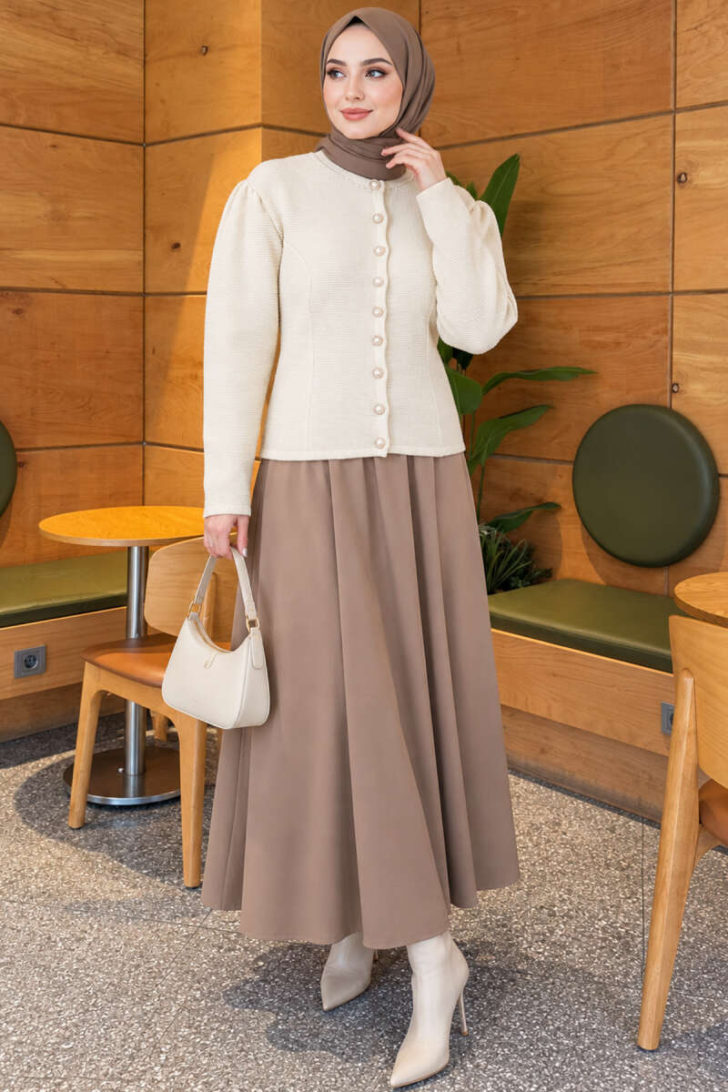 Pearl Button Detail Knit Cardigan Ecru - immagine 2