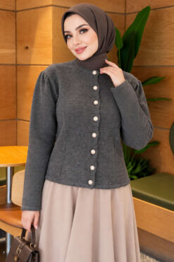Pearl Button Detail Knit Cardigan Smoke