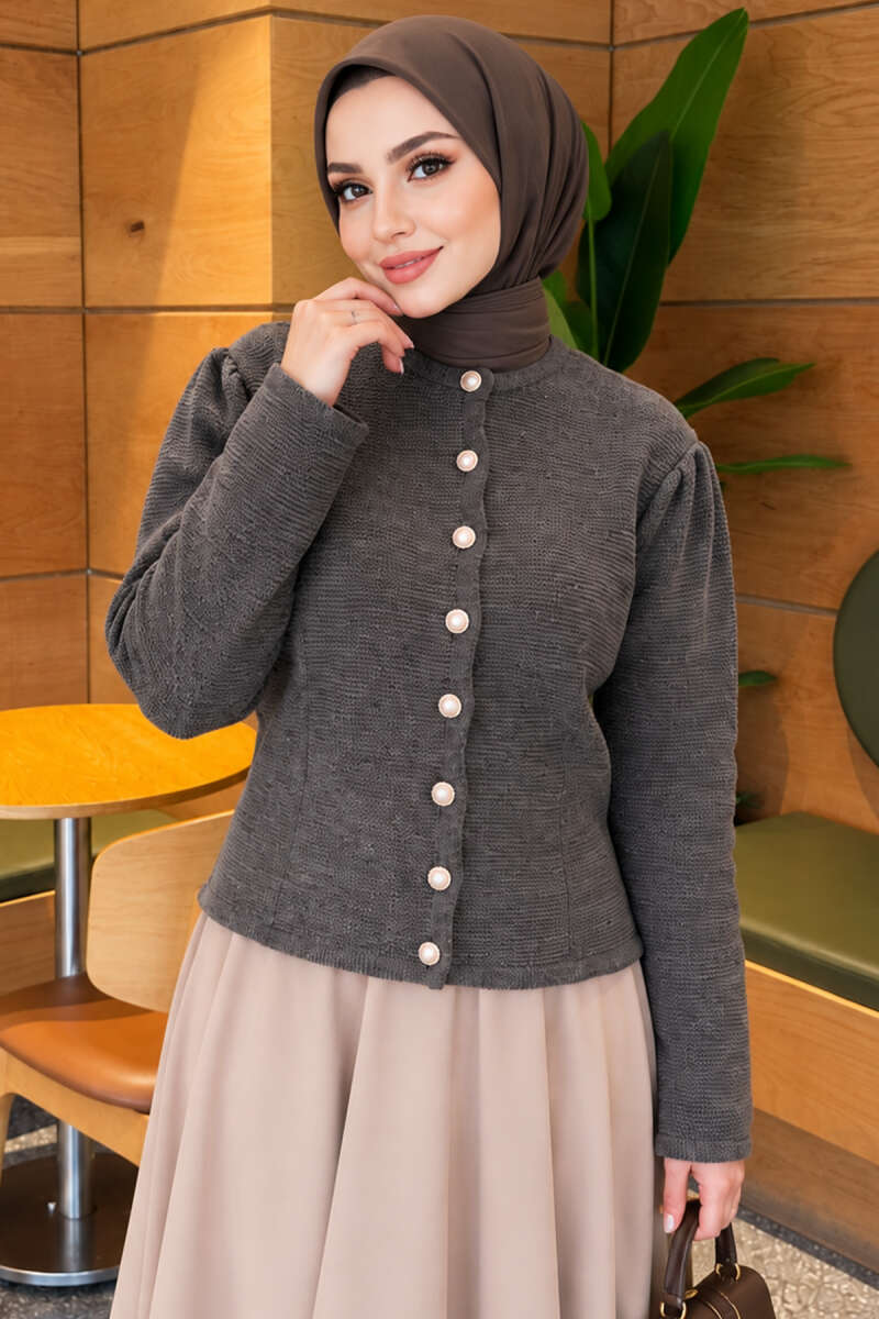Pearl Button Detail Knit Cardigan Smoke - immagine 3