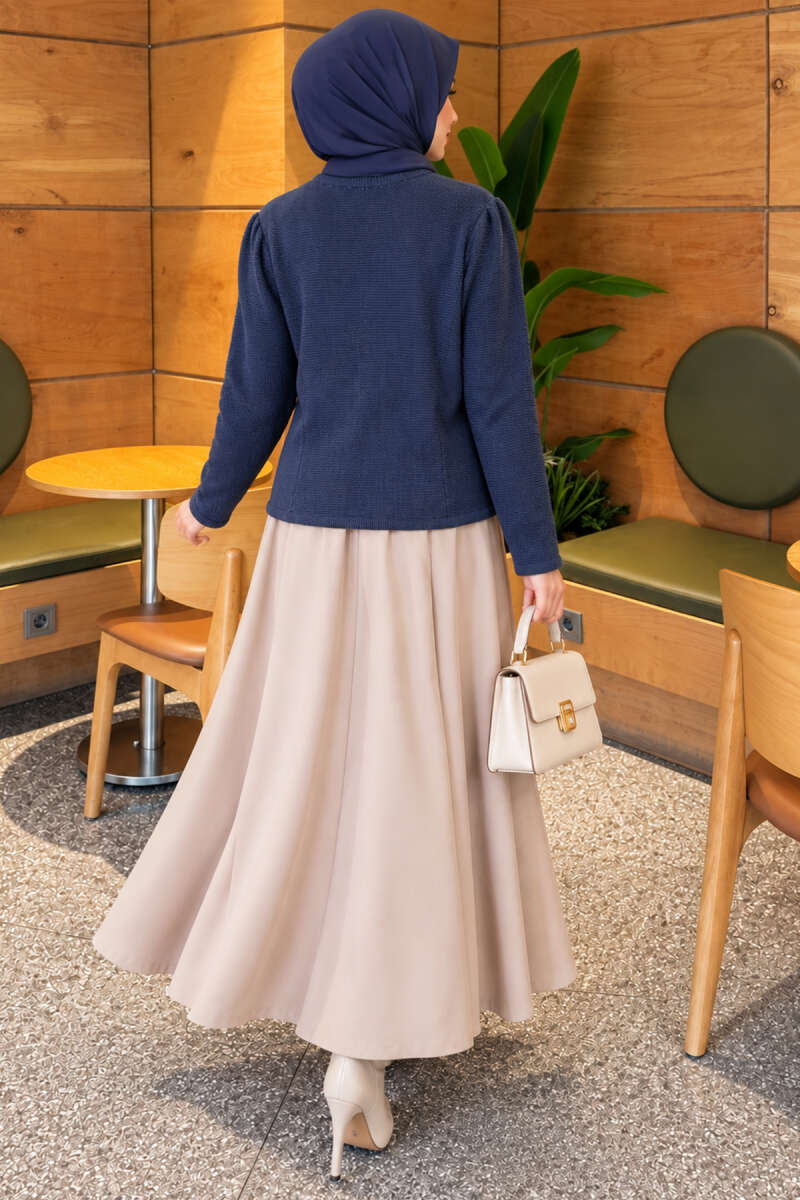 Pearl Button Detail Knit Cardigan Indigo - immagine 4