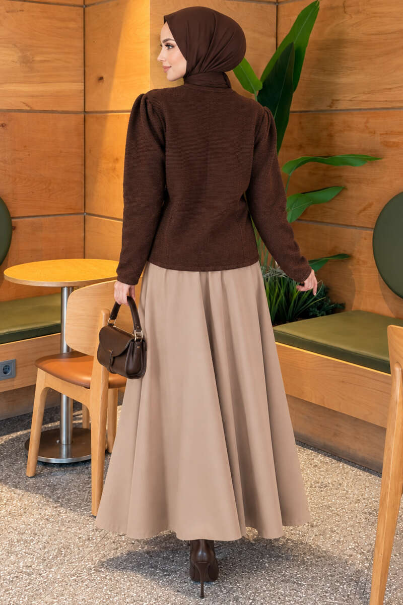 Pearl Button Detail Knit Cardigan Brown - immagine 3