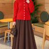 Pearl Button Detail Knit Cardigan Red - immagine 2
