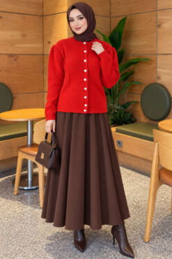 Alternative view of Pearl Button Detail Knit Cardigan Red