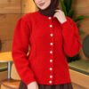 Pearl Button Detail Knit Cardigan Red - immagine 3