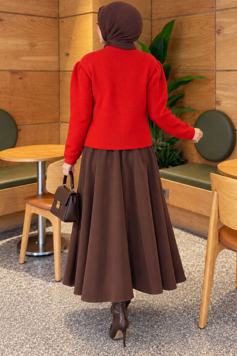 Pearl Button Detail Knit Cardigan Red - immagine 4