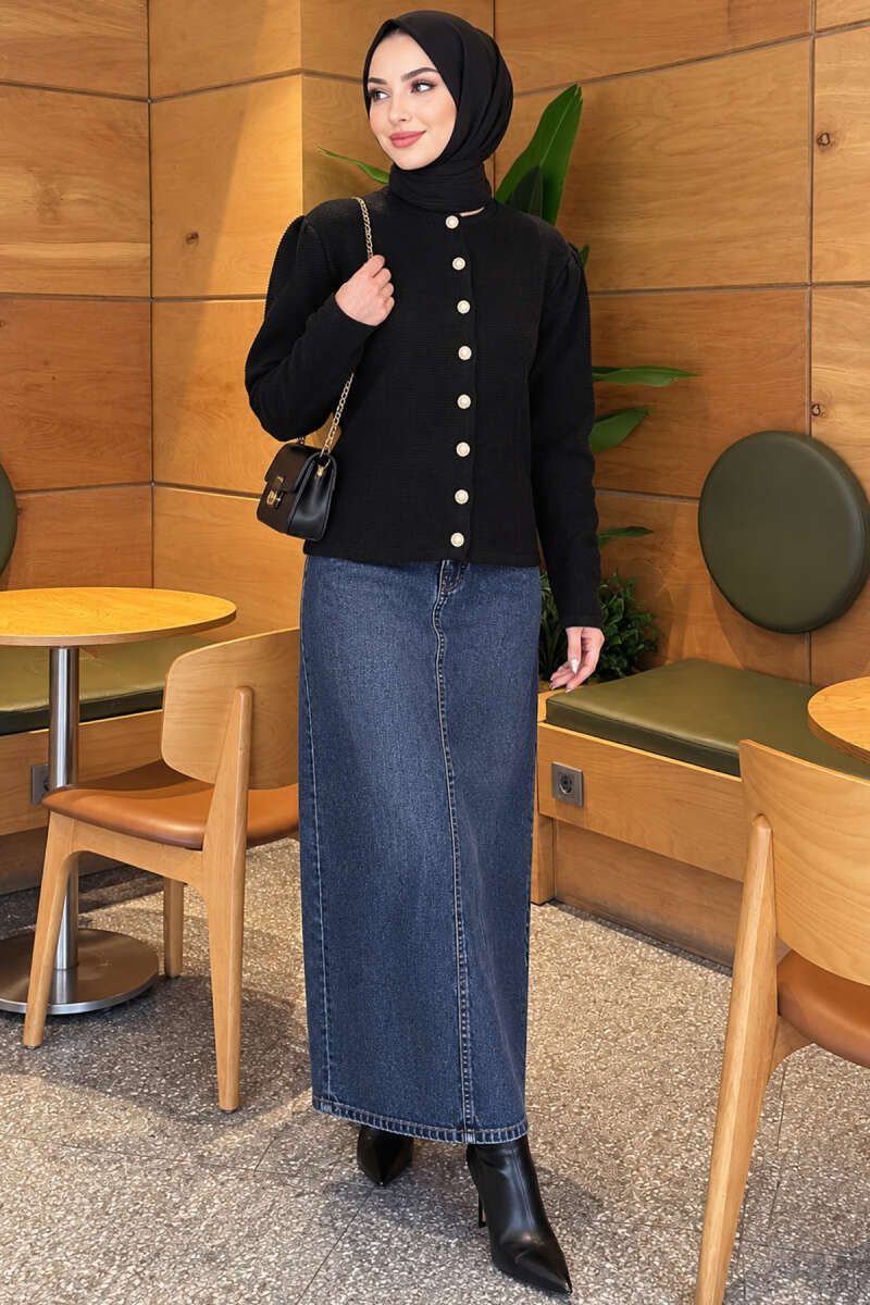 Pearl Button Detail Knit Cardigan Black - immagine 2
