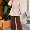 Tunic with drawstring and stripe detail Beige - Imagen 2