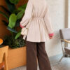Tunic with drawstring and stripe detail Beige - Imagen 4