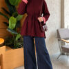 ⁦Tunic with drawstring and stripe detail Burgundy⁩ - الصورة ⁦2⁩