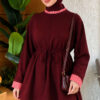 ⁦Tunic with drawstring and stripe detail Burgundy⁩ - الصورة ⁦3⁩