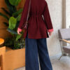 ⁦Tunic with drawstring and stripe detail Burgundy⁩ - الصورة ⁦4⁩
