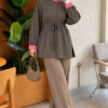 ⁦Tunic with drawstring and stripe detail Khaki⁩ - الصورة ⁦2⁩