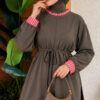 ⁦Tunic with drawstring and stripe detail Khaki⁩ - الصورة ⁦3⁩