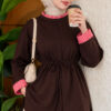 Tunic with drawstring and stripe detail Brown
