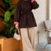 Tunic with drawstring and stripe detail Brown - Imagen 2