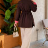 Tunic with drawstring and stripe detail Brown - Imagen 4