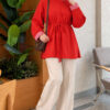 Tunic with drawstring and stripe detail Red - Imagen 2