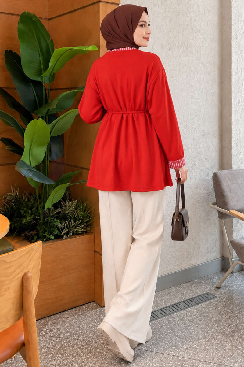 Tunic with drawstring and stripe detail Red - Imagen 4