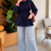 Tunic with drawstring and stripe detail Navy Blue - الصورة 2