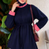 Tunic with drawstring and stripe detail Navy Blue - الصورة 3