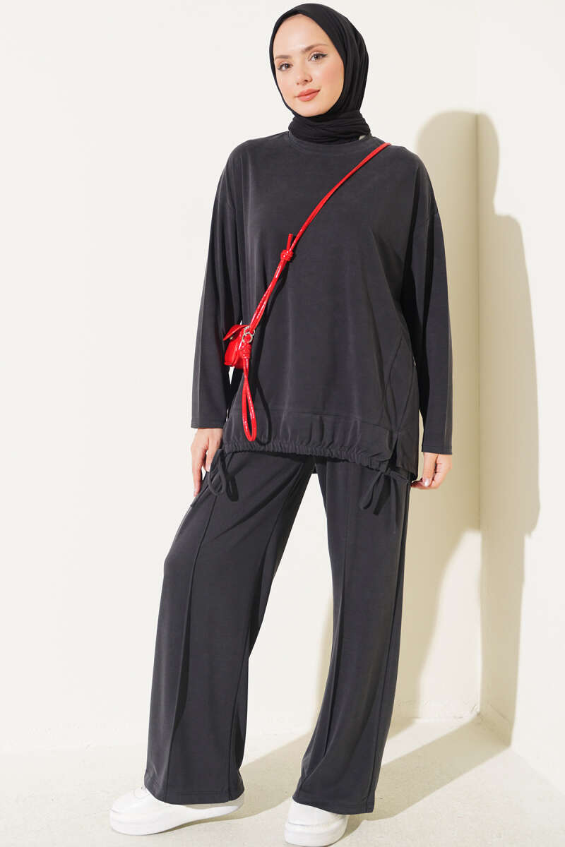 Basic two-piece set with tie detail Anthracite