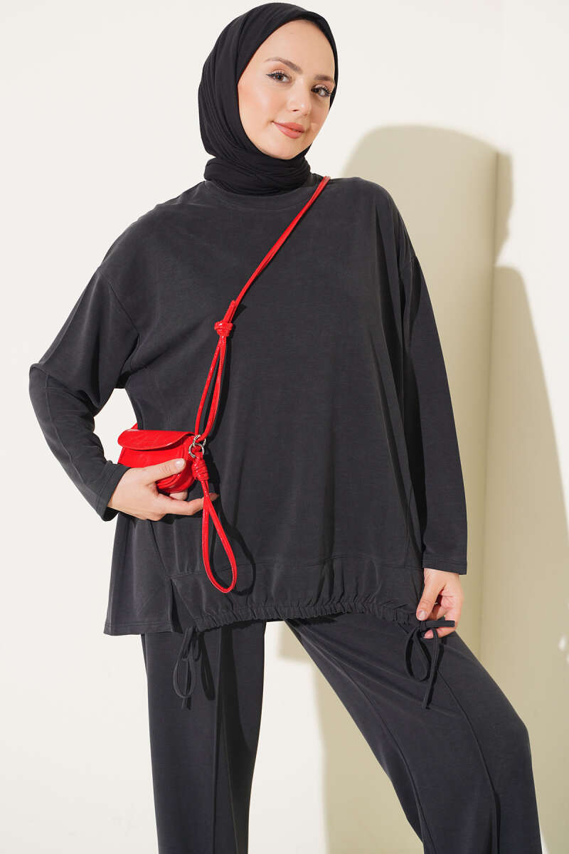 Basic two-piece set with tie detail Anthracite - Image 2