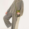 Basic two-piece set with tie detail Khaki