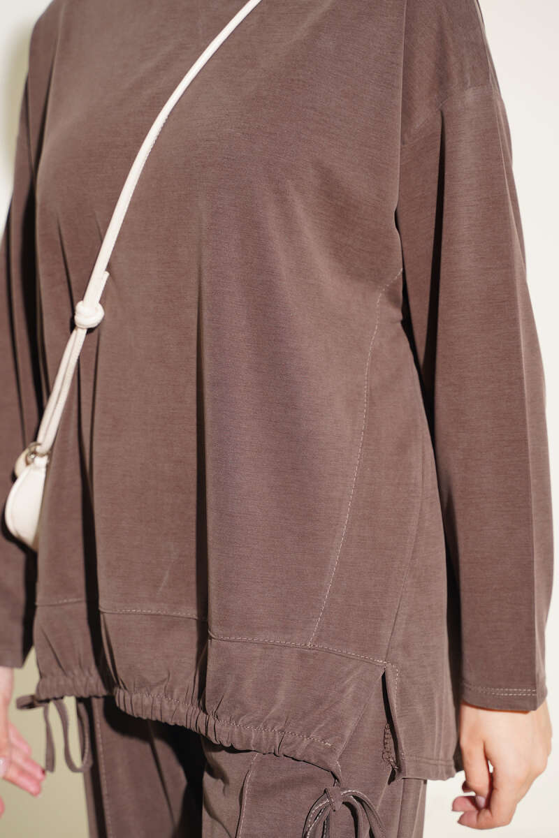 Basic two-piece set with tie detail Brown - Imagen 4