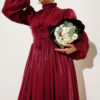 Knotted Ribbon-Accented French Terry Evening Gown Burgundy - immagine 2