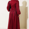 Knotted Ribbon-Accented French Terry Evening Gown Burgundy - immagine 3