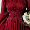 Knotted Ribbon-Accented French Terry Evening Gown Burgundy - immagine 4