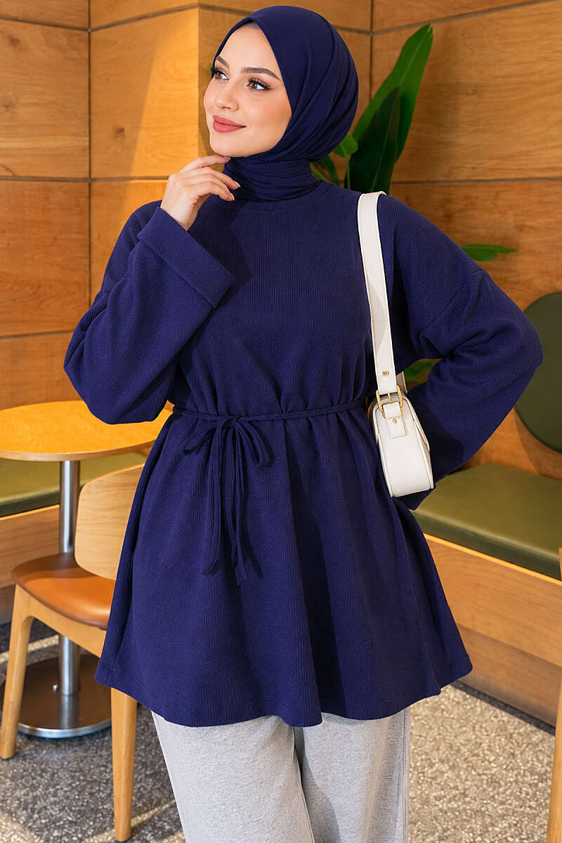 Ribbed Tunic with Corded Waist Navy Blue - Imagen 4