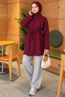 Alternative view of Ribbed Tunic with Corded Waist Plum