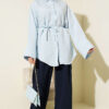 Wide Sleeve Modal Shirt with Tie Belt Ice Blue – Bild 2