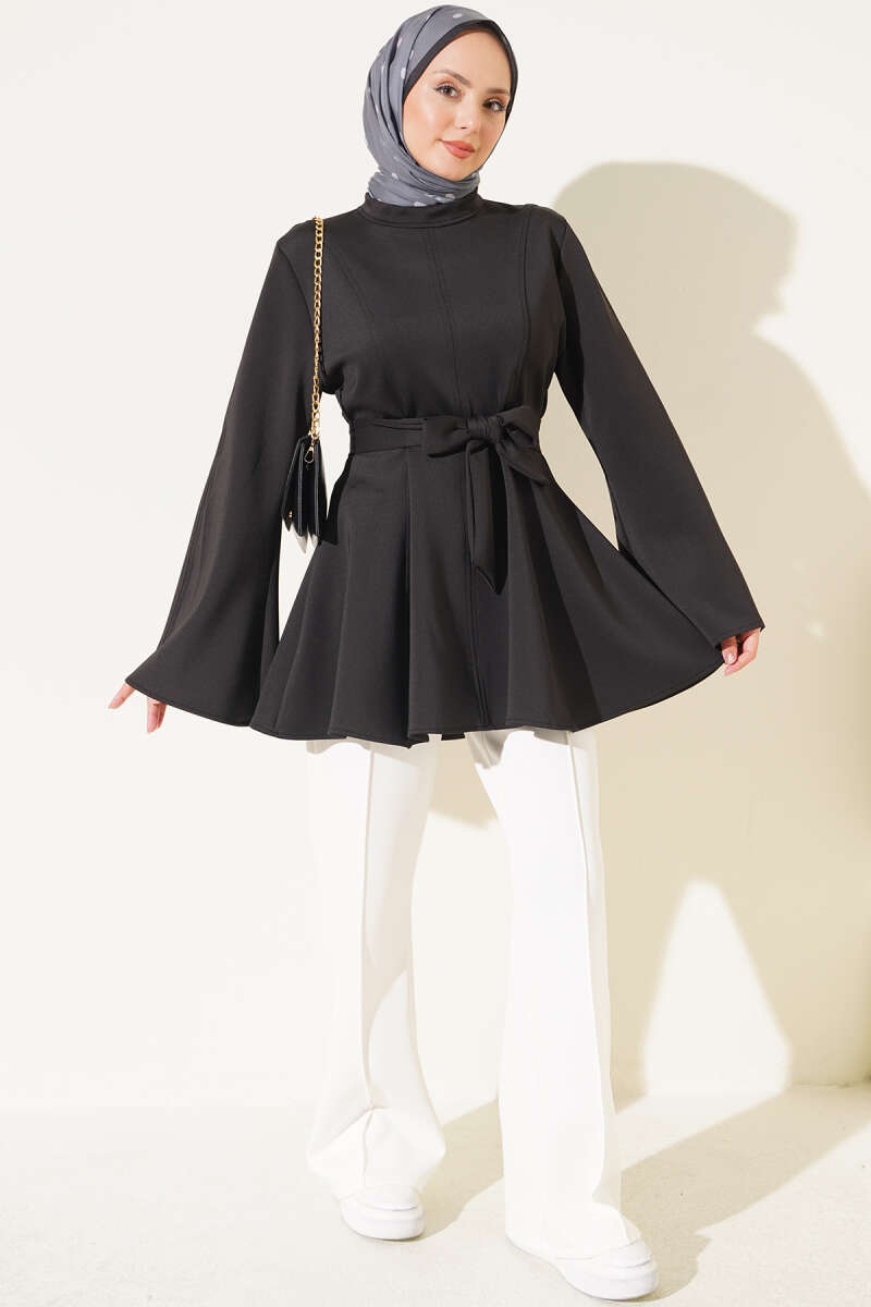 Spanish Sleeve Scuba Tunic Black - الصورة 2