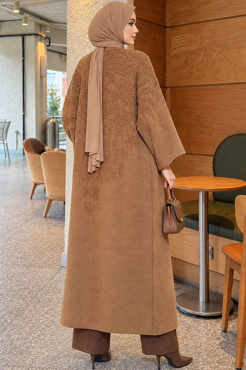 Textured Pocket Long Knit Cardigan Latte – Image 4