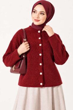 Alternative view of Velvet-Look Special Chenille Cardigan Burgundy