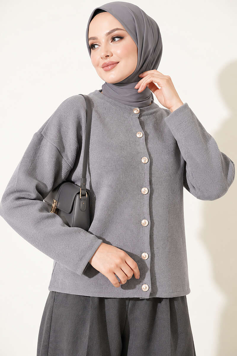 Velvet-Look Special Chenille Cardigan Grey