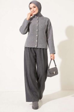 Alternative view of Velvet-Look Special Chenille Cardigan Grey