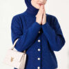 Velvet-Look Special Chenille Cardigan Navy Blue – Image 3