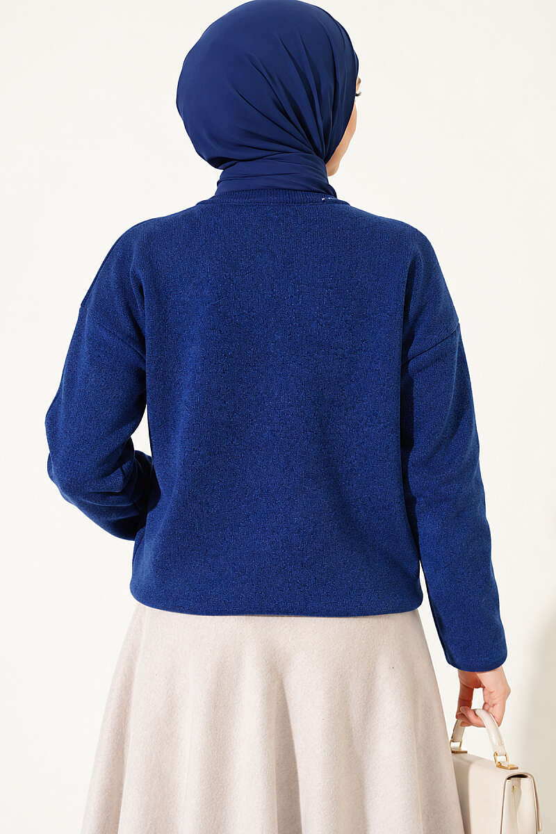 Velvet-Look Special Chenille Cardigan Navy Blue – Image 4
