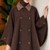 Velvet-Collared Buttoned Cape Brown