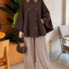 Velvet-Collared Buttoned Cape Brown - Imagen 2