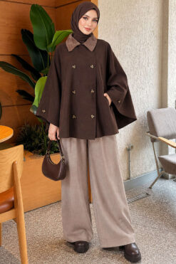 Alternative view of Velvet-Collared Buttoned Cape Brown