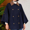 Velvet-Collared Buttoned Cape Navy Blue - immagine 3