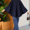 Velvet-Collared Buttoned Cape Navy Blue - immagine 4