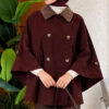 Velvet-Collared Buttoned Cape Plum