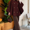 Velvet-Collared Buttoned Cape Plum – Image 2