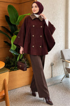 Alternative view of Velvet-Collared Buttoned Cape Plum